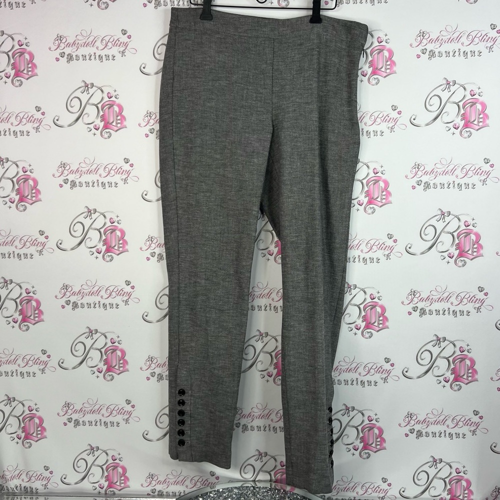 Talbots pants black white tweed style buttons on hem Chatham Black Gray Pants